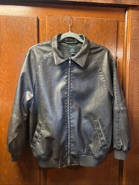 Faux Leather Washed Black Bomber Jacket